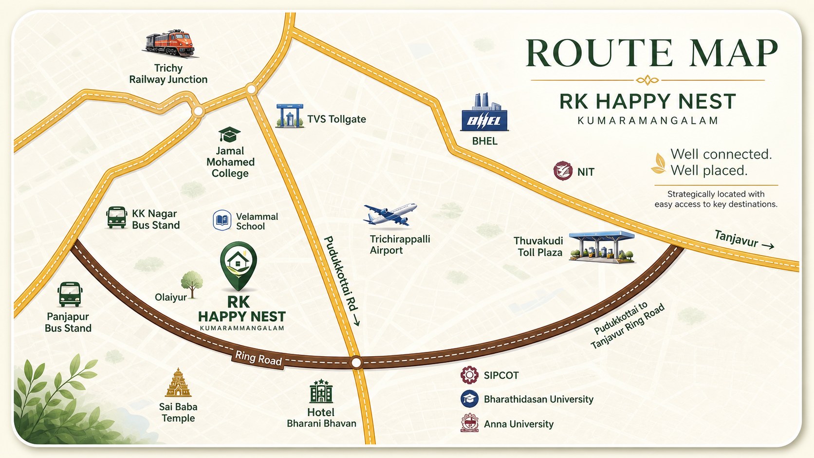 Easy access to key locations around RK Happy Nest.
